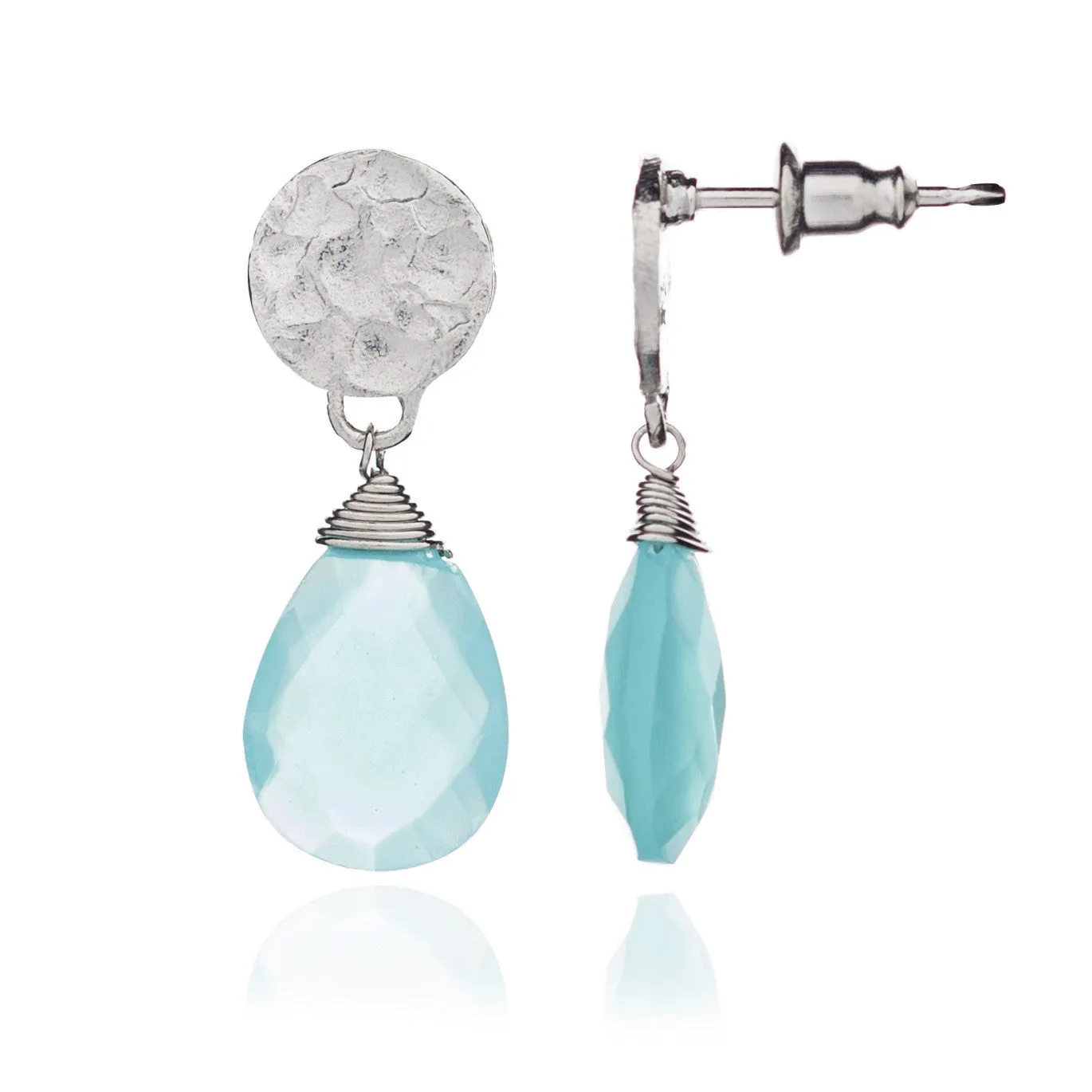 Aqua Chalcedony Drop Earrings - Silver Plated