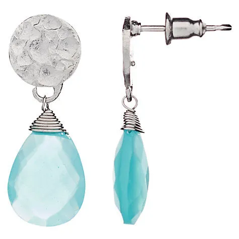 Aqua Chalcedony Drop Earrings - Silver Plated