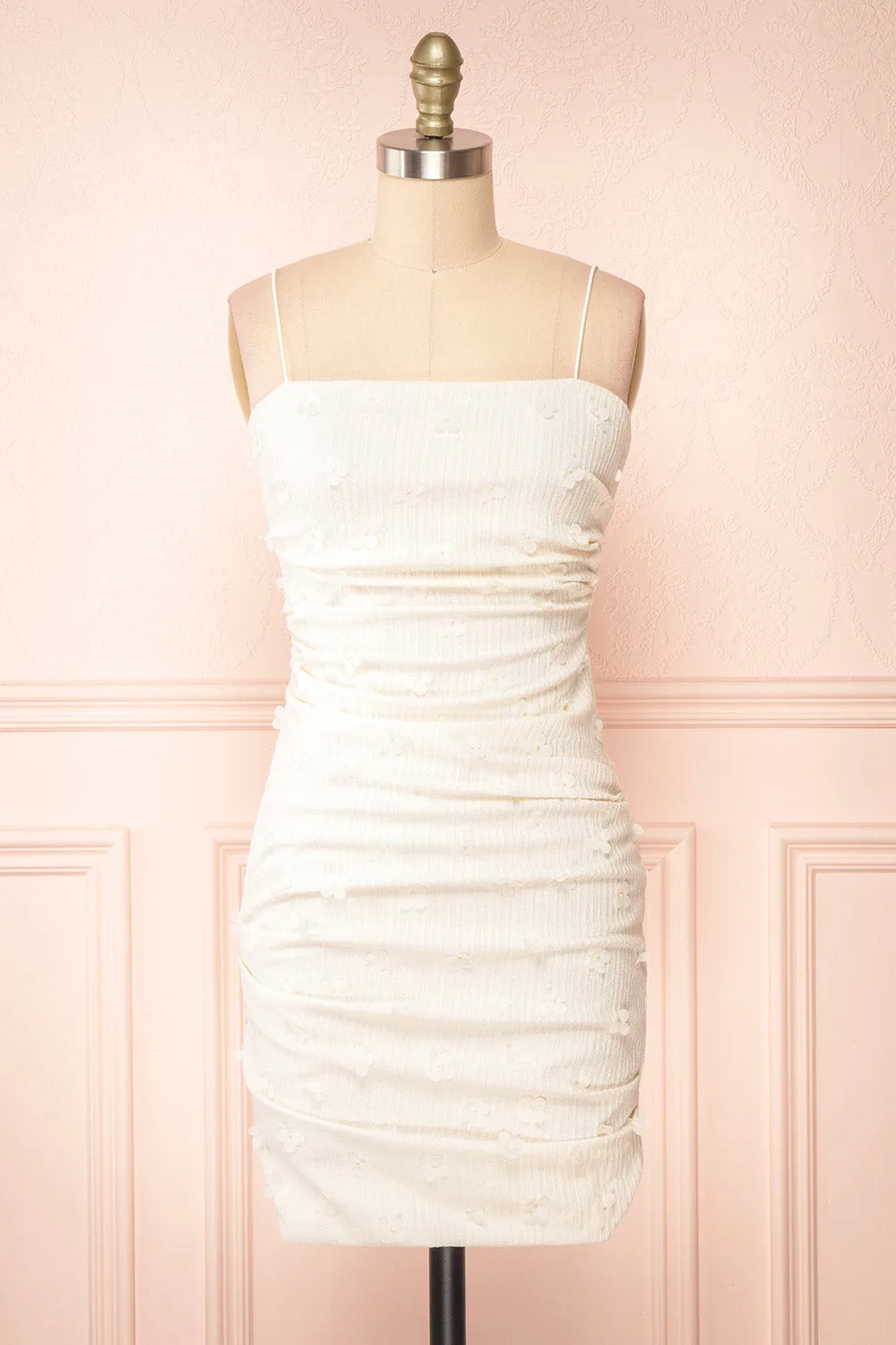 Arabella | Short Ivory Dress w/ Floral Appliqué