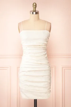 Arabella | Short Ivory Dress w/ Floral Appliqué