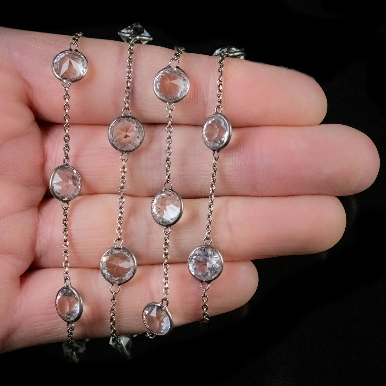 Art Deco Long Paste Chain Necklace Platinon