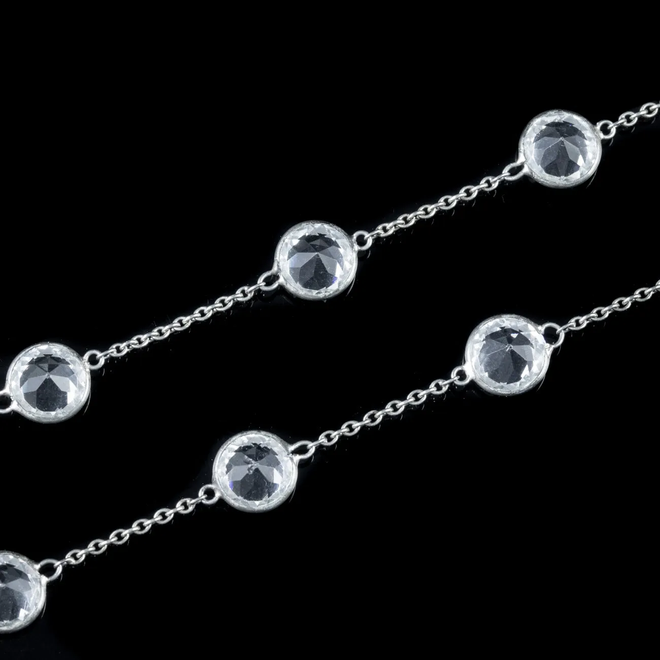 Art Deco Long Paste Chain Necklace Platinon