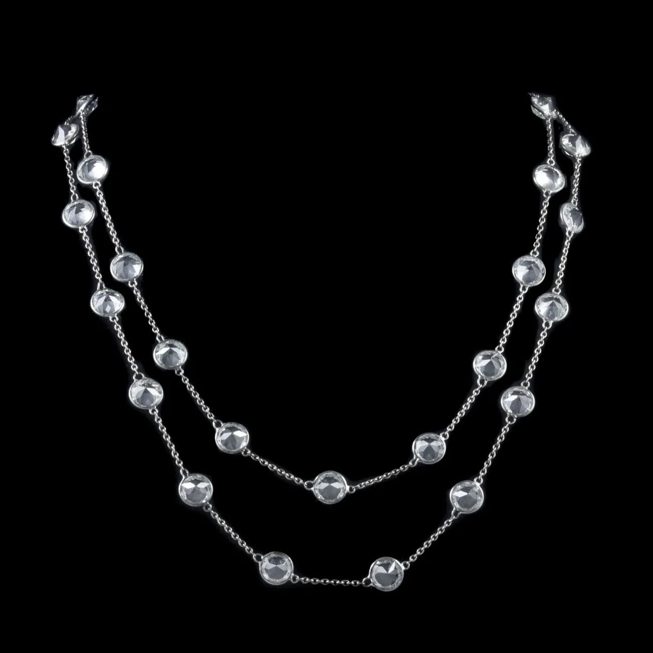 Art Deco Long Paste Chain Necklace Platinon
