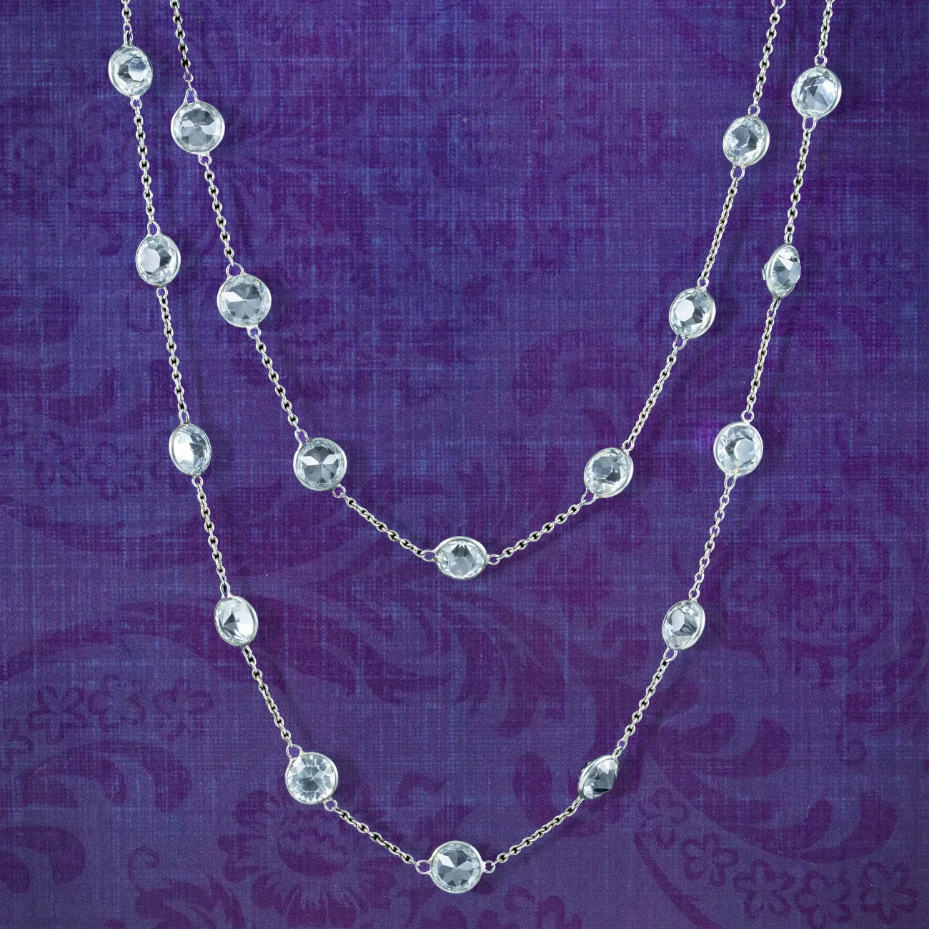 Art Deco Long Paste Chain Necklace Platinon