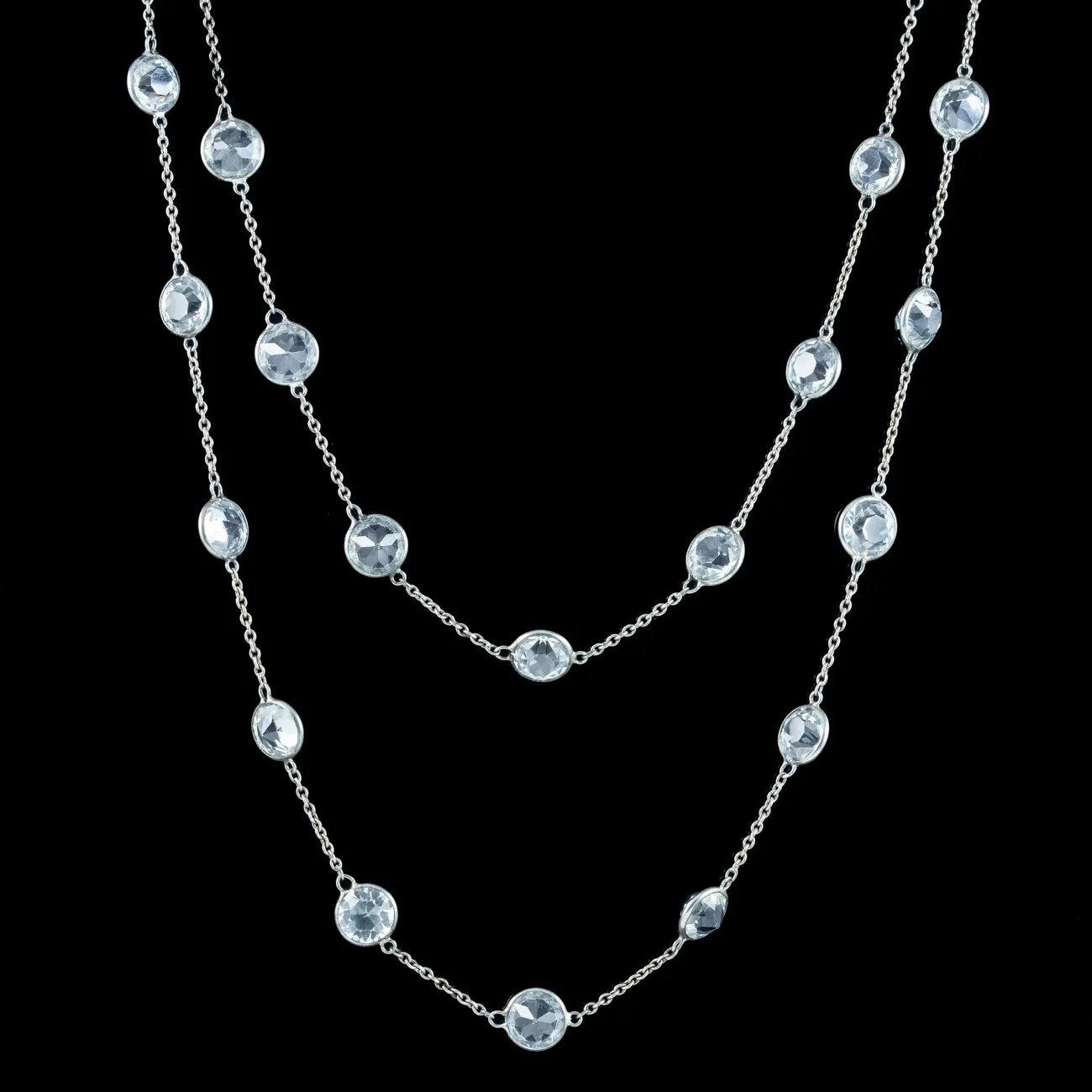Art Deco Long Paste Chain Necklace Platinon