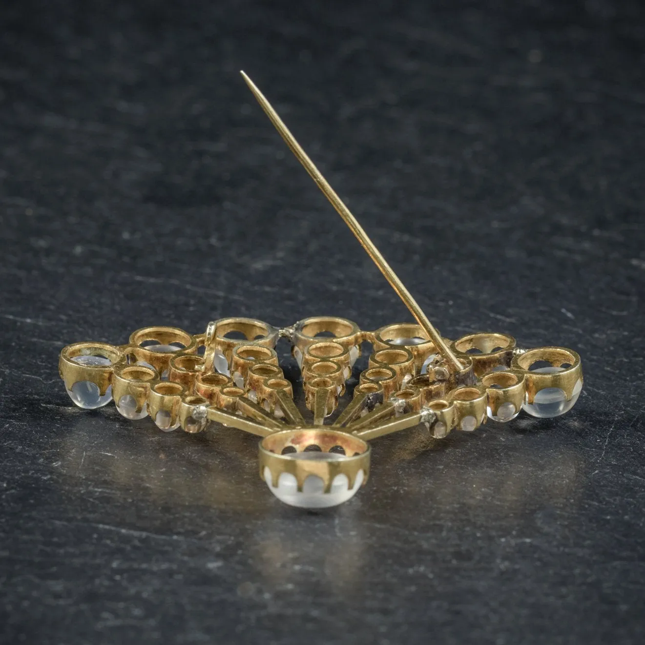 Art Deco Moonstone Fan Brooch 18Ct Gold Circa 1920