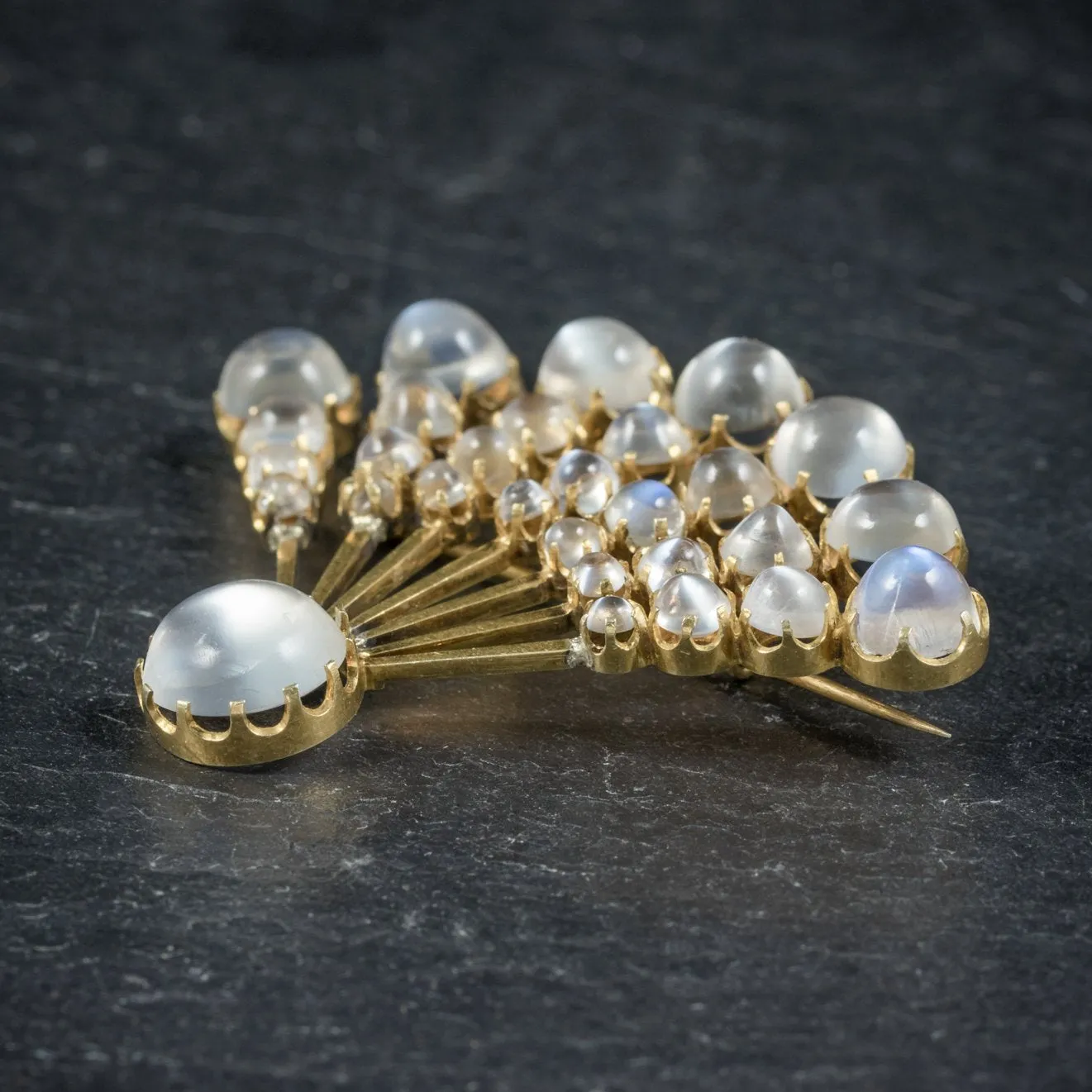 Art Deco Moonstone Fan Brooch 18Ct Gold Circa 1920