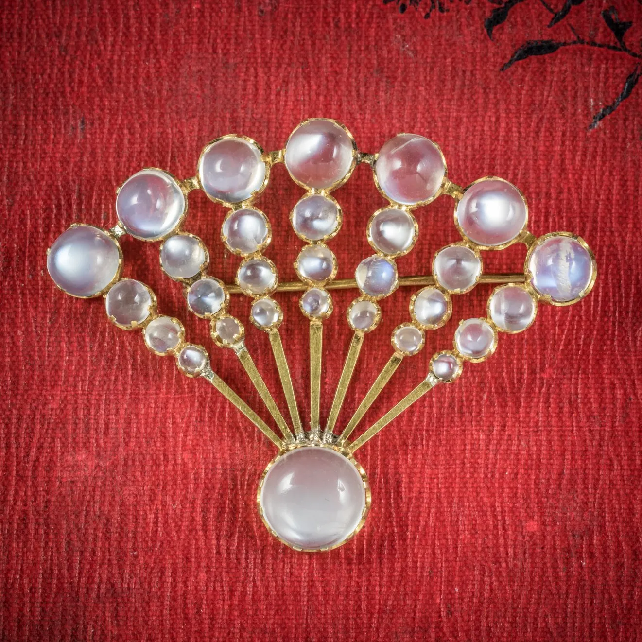 Art Deco Moonstone Fan Brooch 18Ct Gold Circa 1920