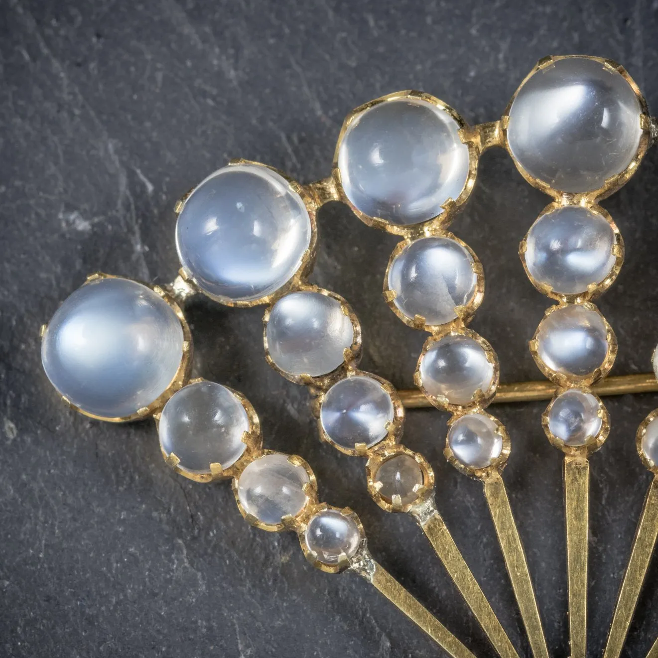 Art Deco Moonstone Fan Brooch 18Ct Gold Circa 1920