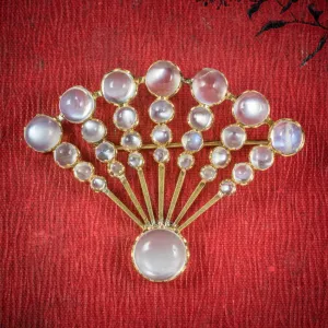 Art Deco Moonstone Fan Brooch 18Ct Gold Circa 1920