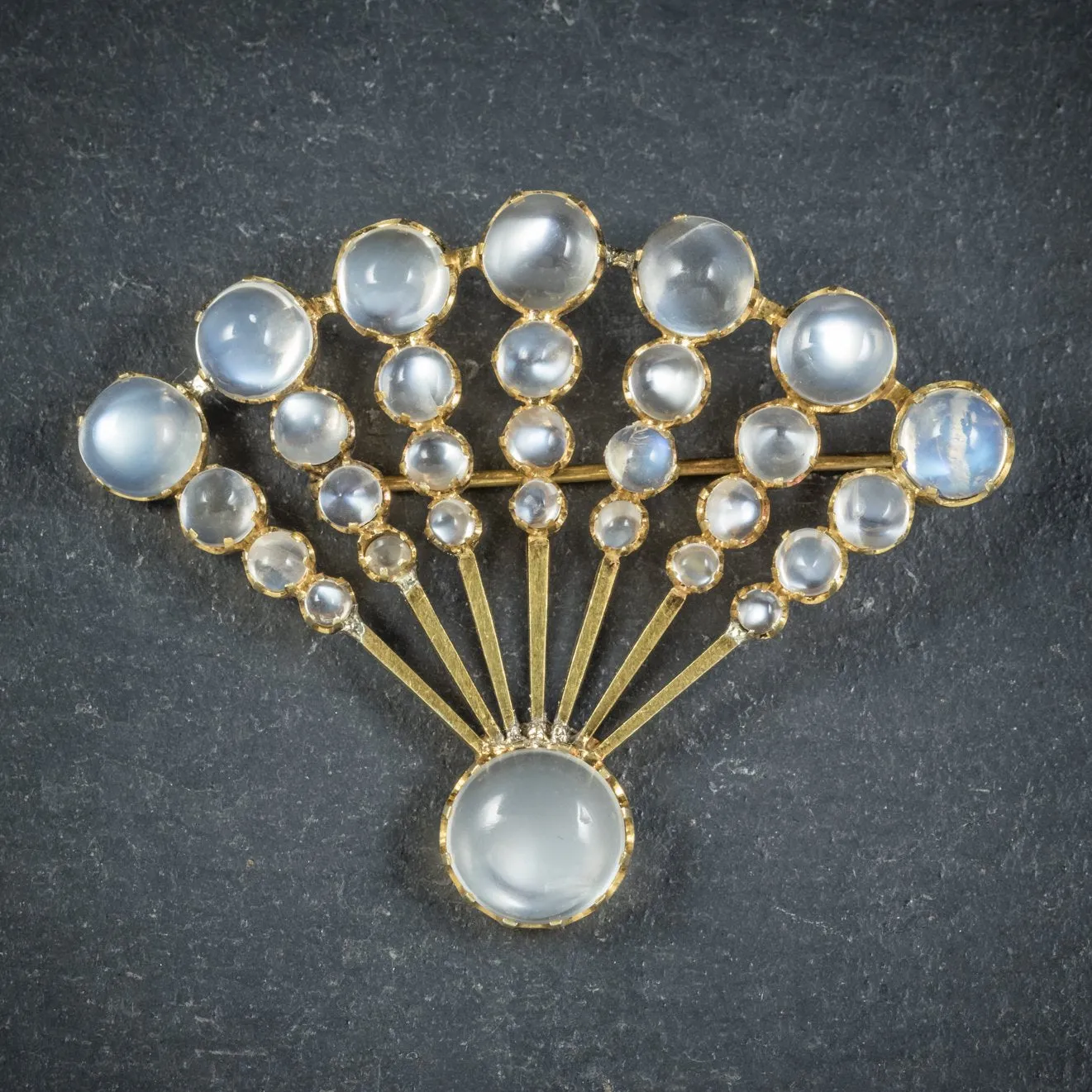 Art Deco Moonstone Fan Brooch 18Ct Gold Circa 1920