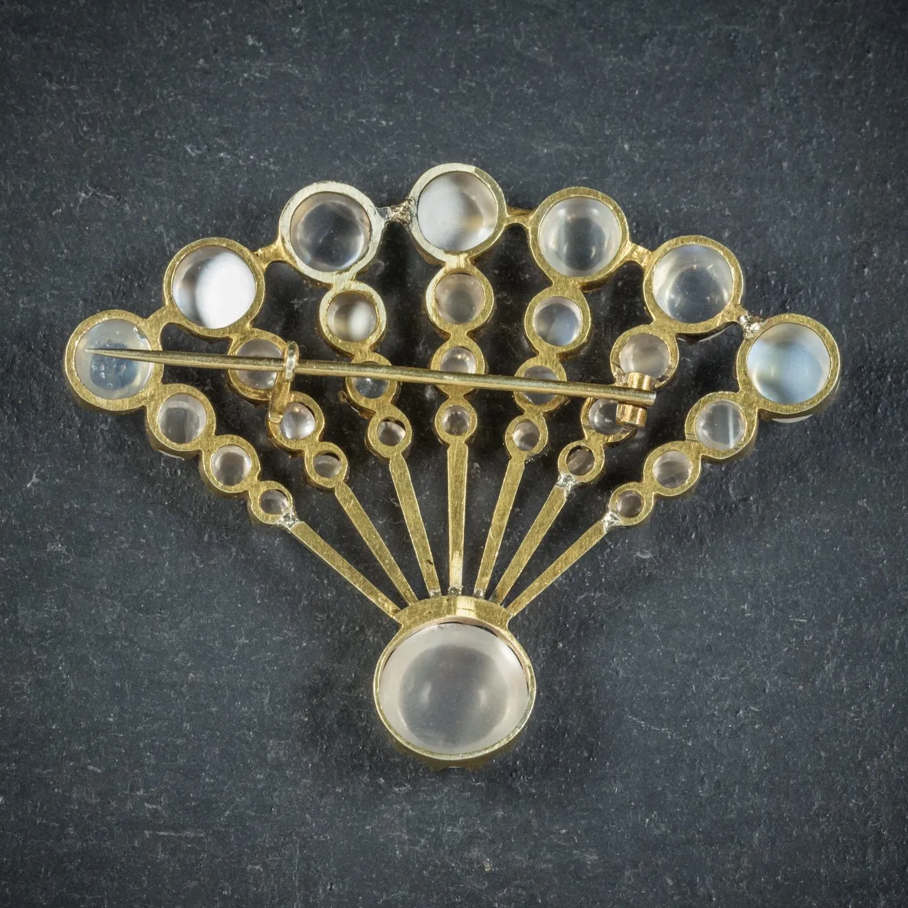 Art Deco Moonstone Fan Brooch 18Ct Gold Circa 1920