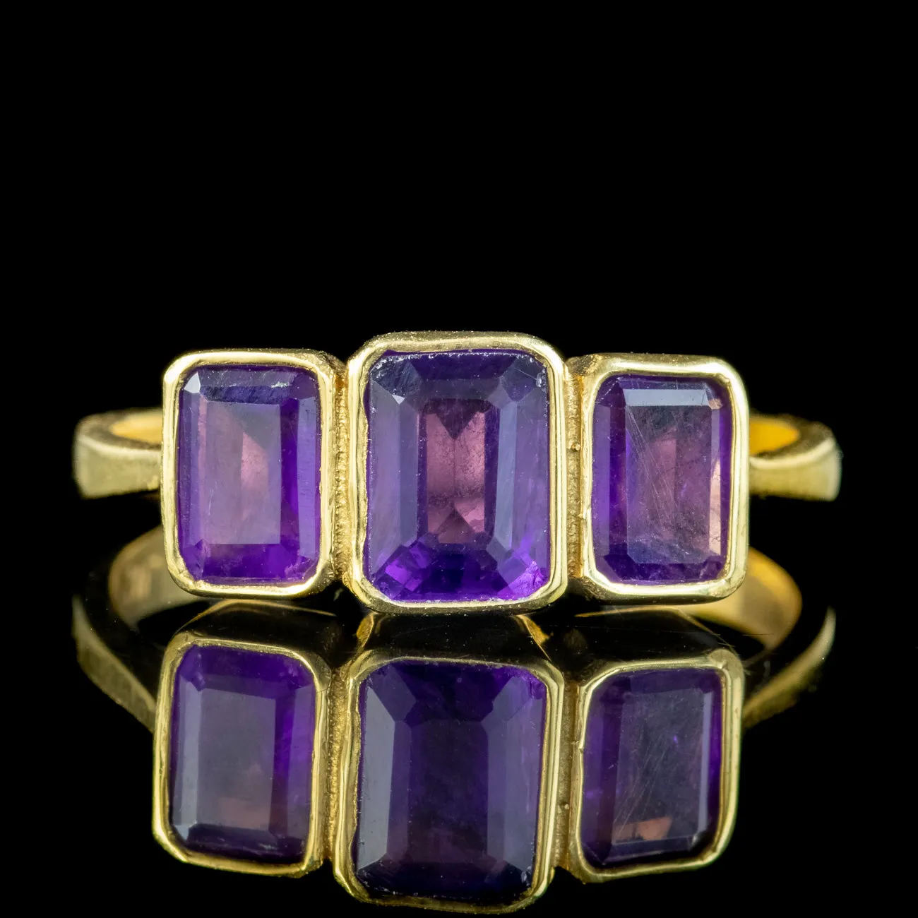 Art Deco Style Amethyst Trilogy Ring 2.2ct Total