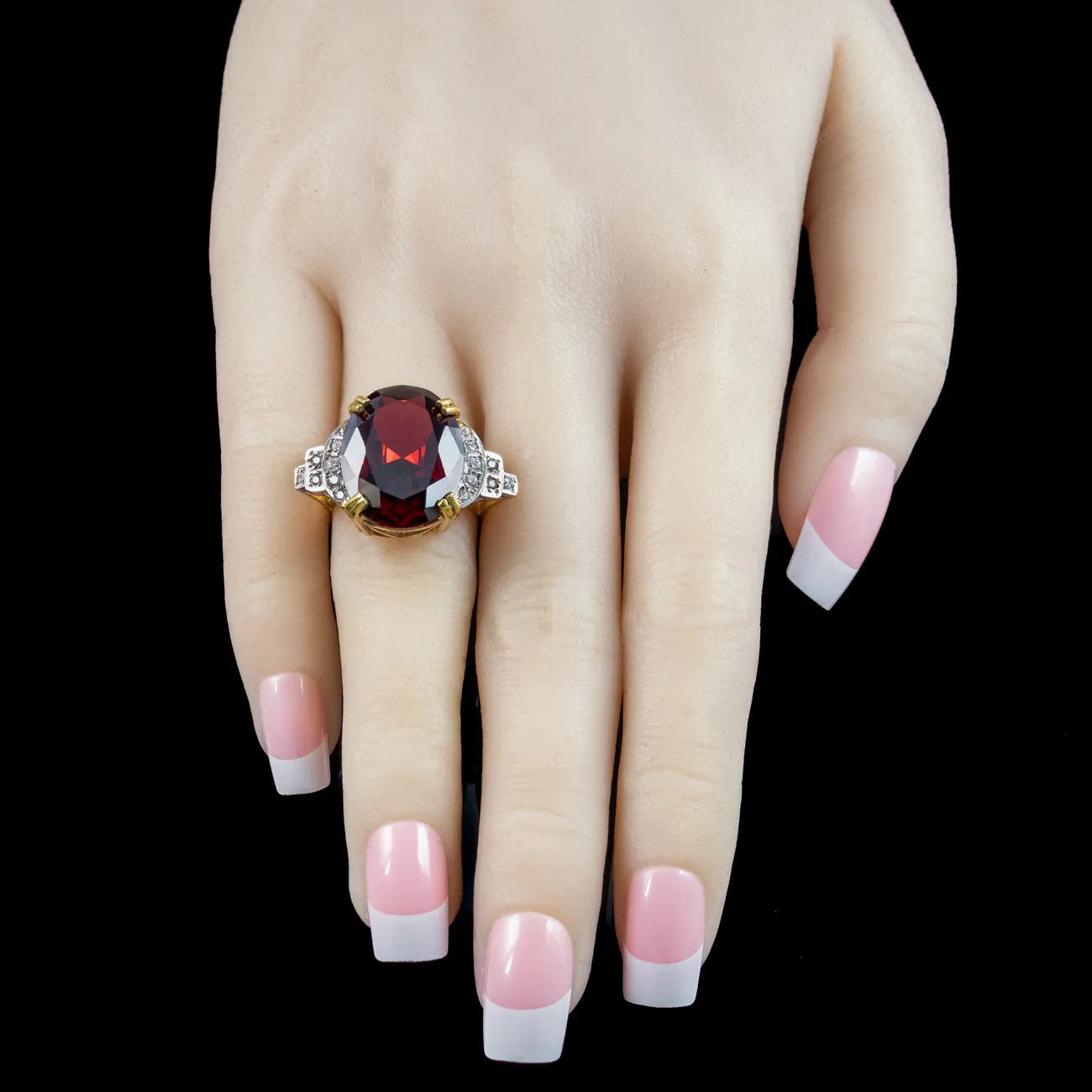 Art Deco Style Garnet Cz Cocktail Ring 15.5ct Garnet