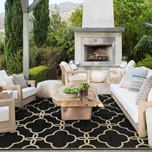 Ashler Black Outdoor Patio Rug, Waterproof Rug for Outside, 5x8 Plastic Straw Rug, Clearance Reversible Camping Mats, Outdoor Area Rugs with Carrying Bag, for RV, Picnic, Backyard, Indoor