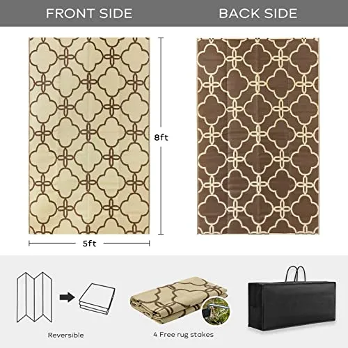 Ashler Black Outdoor Patio Rug, Waterproof Rug for Outside, 5x8 Plastic Straw Rug, Clearance Reversible Camping Mats, Outdoor Area Rugs with Carrying Bag, for RV, Picnic, Backyard, Indoor