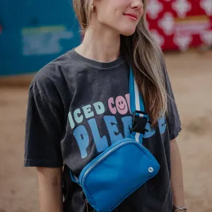 Belt Bag with Striped Strap-Blue
