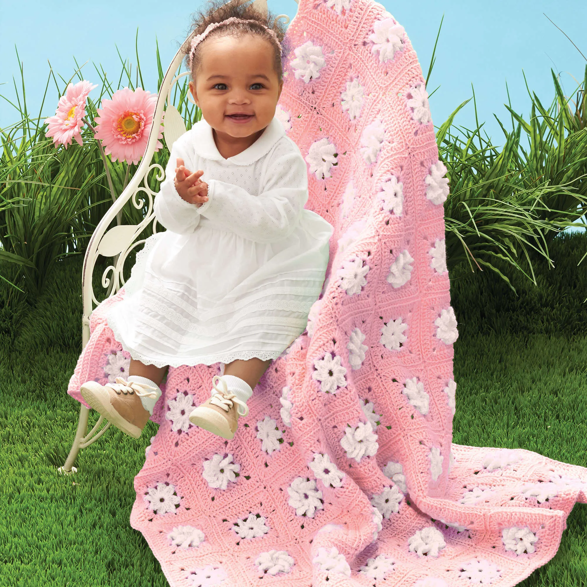 Bernat Field Of Flowers Crochet Baby Blanket