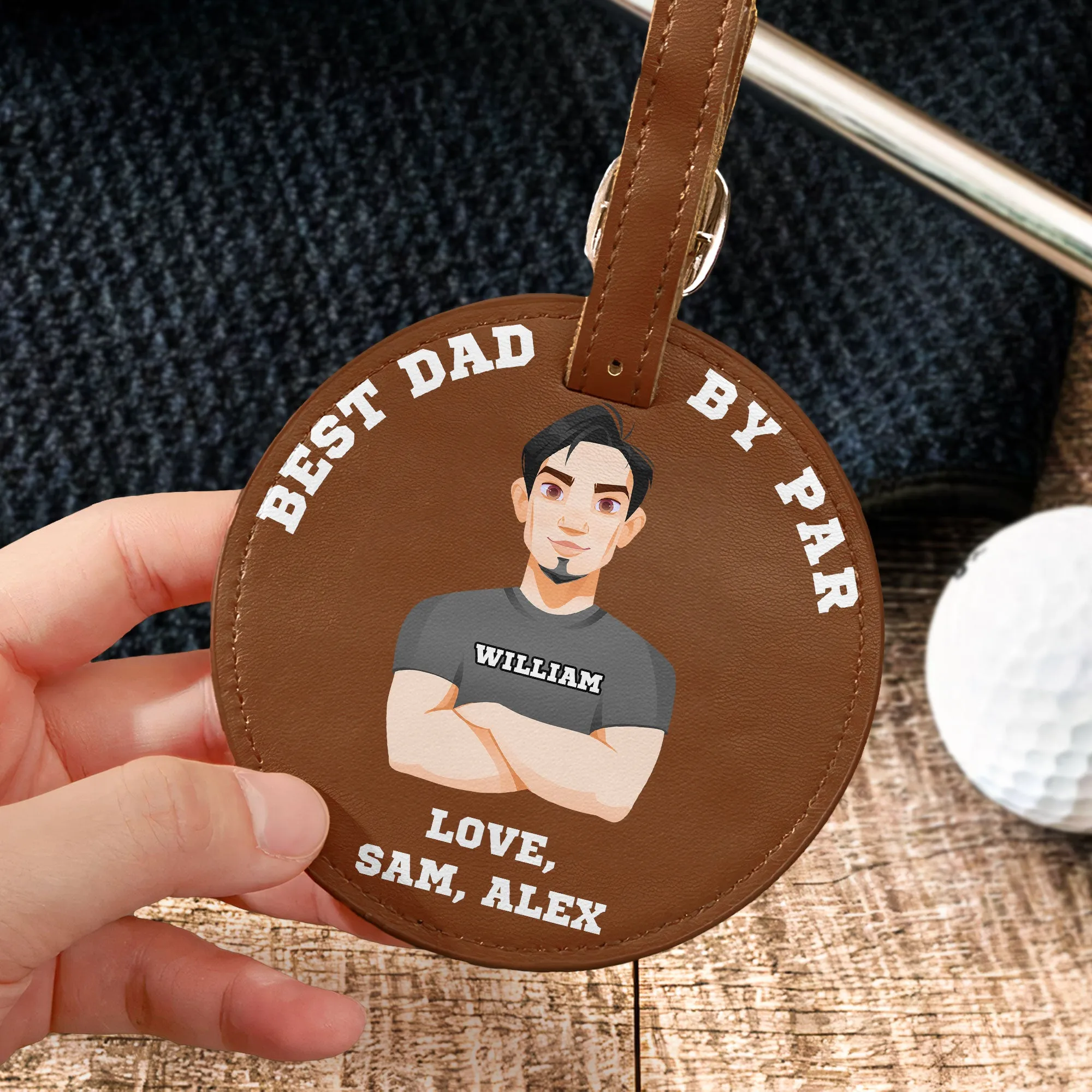 Best Dad By Par - Personalized Leather Golf Bag Tag