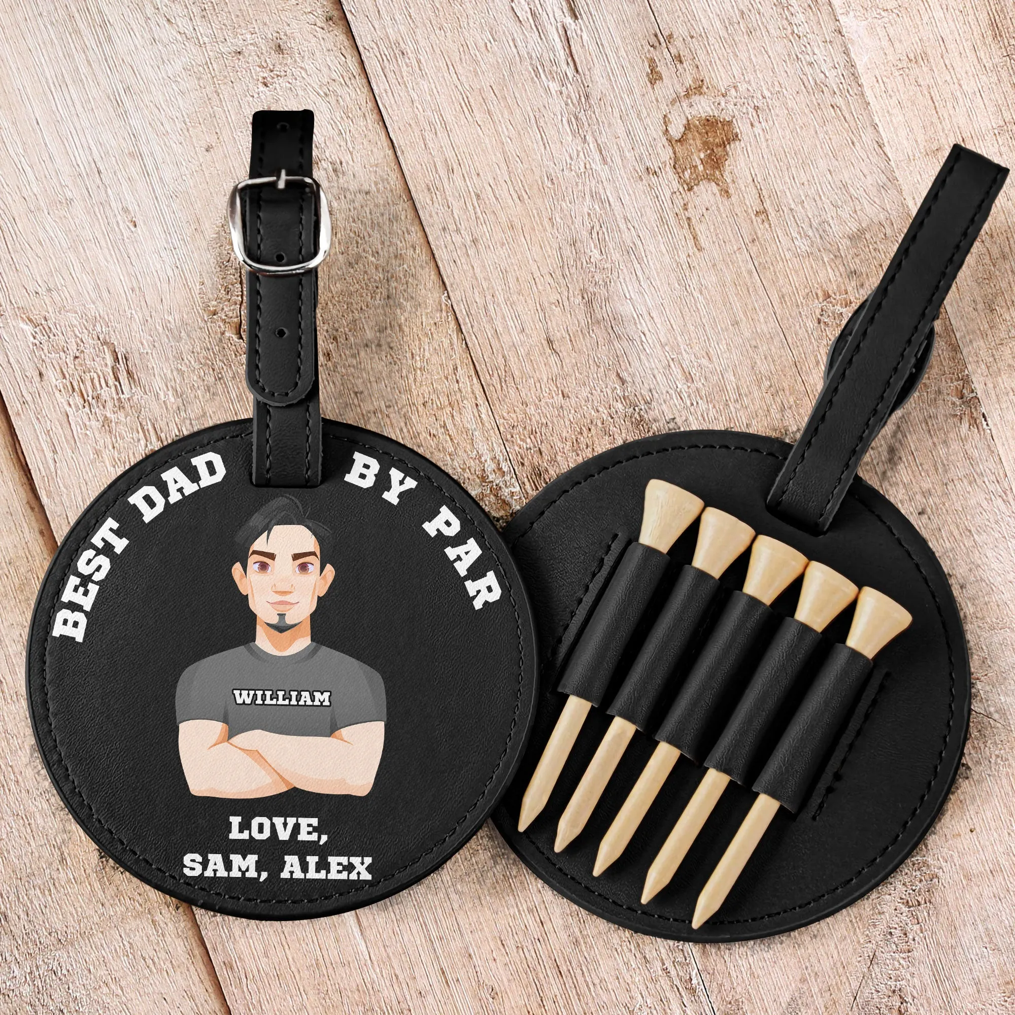 Best Dad By Par - Personalized Leather Golf Bag Tag