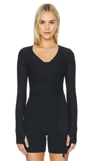 Beyond Yoga Featherweight Waist No Time Wrap Top in Black