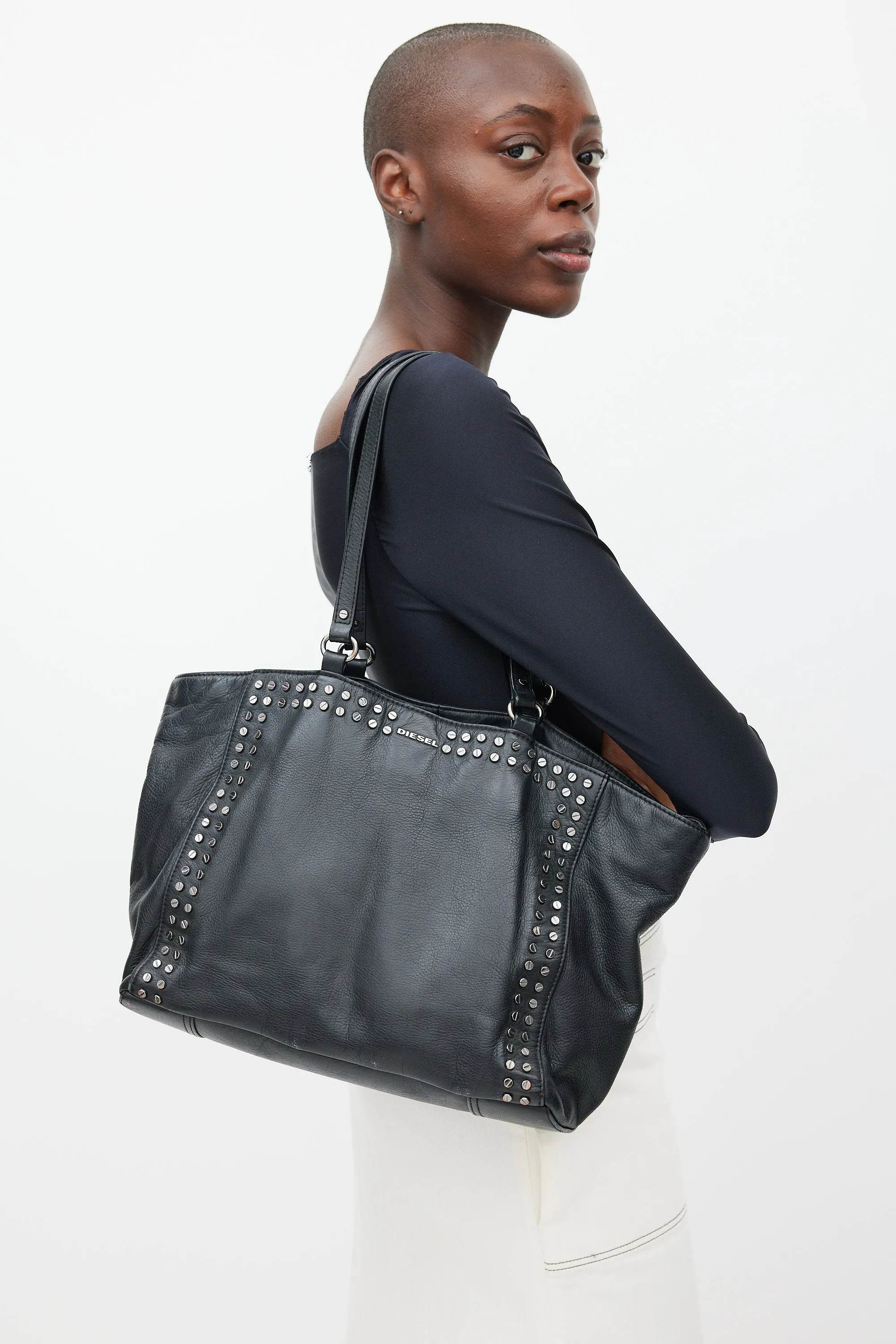 Black & Silver Leather Stud Bag