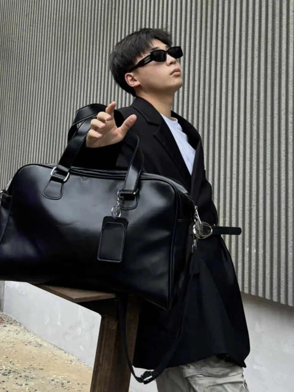 Black Leather Travel Bag