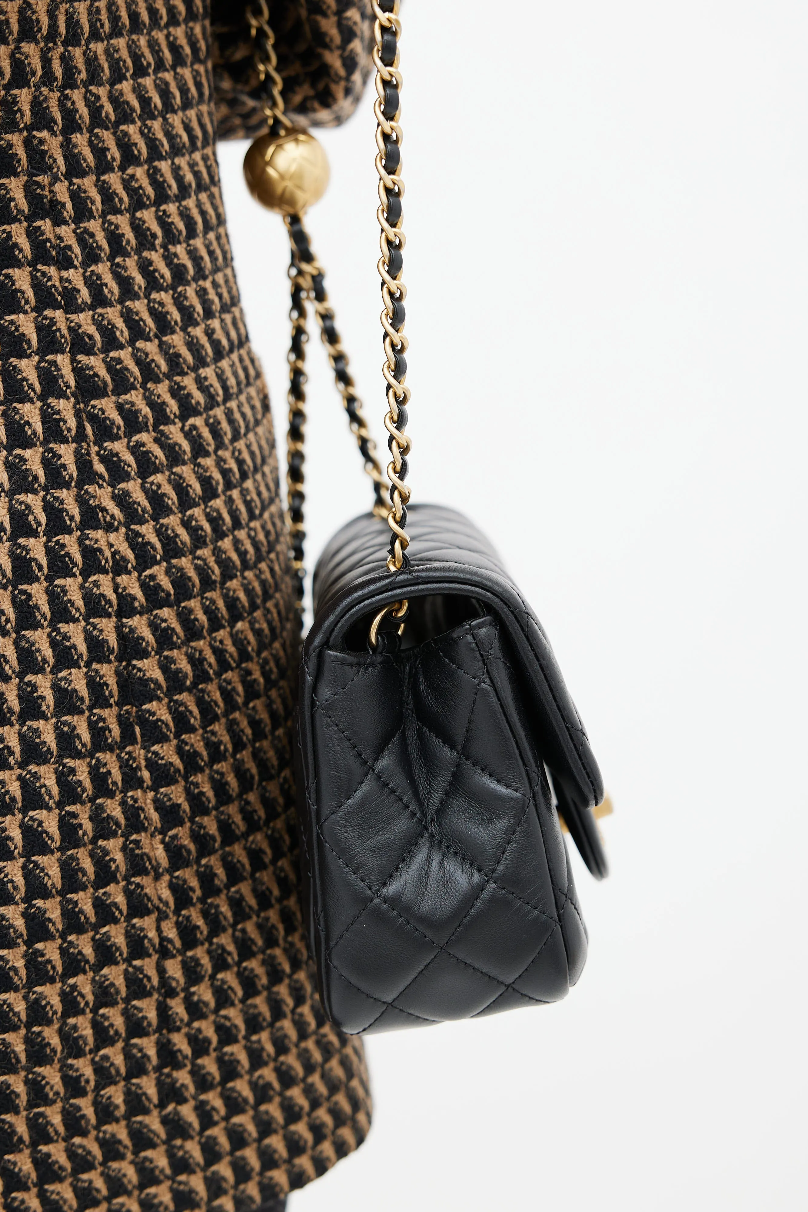 Black Quilted CC Pearl Crush Mini Rectangular Flap Bag