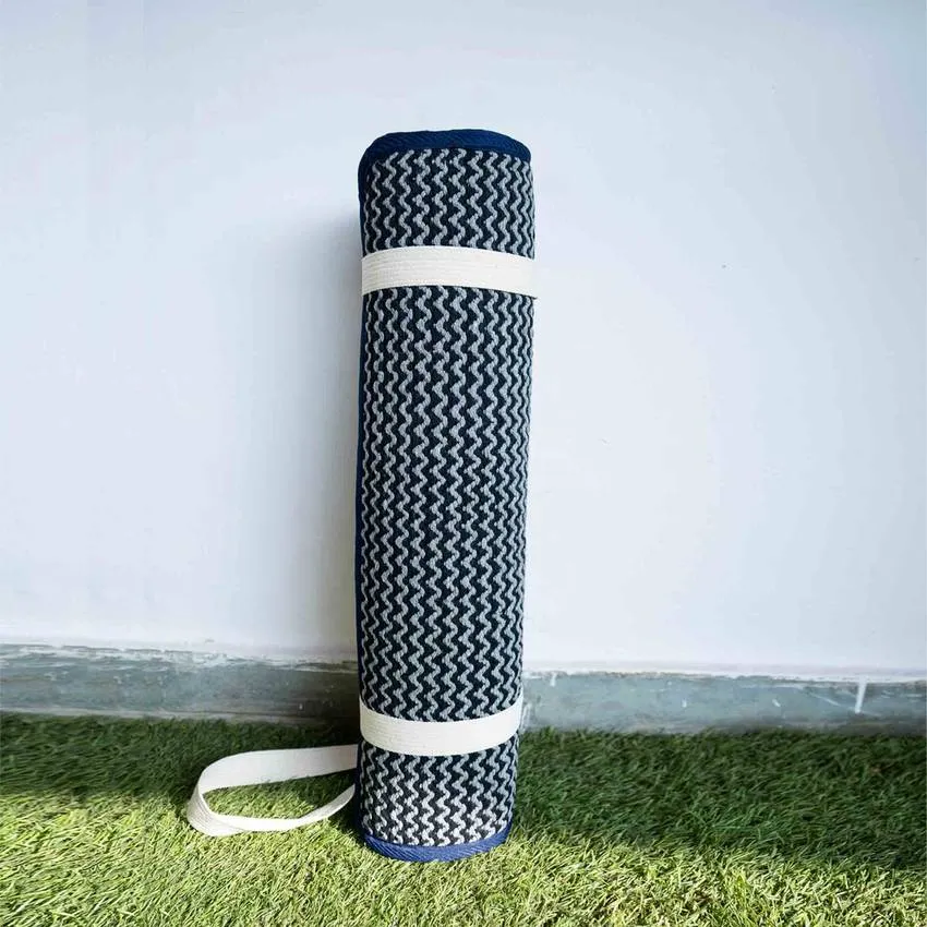 Blue Cotton Yoga Mat Set | Hypoallergenic | Washable | Rubberised Back