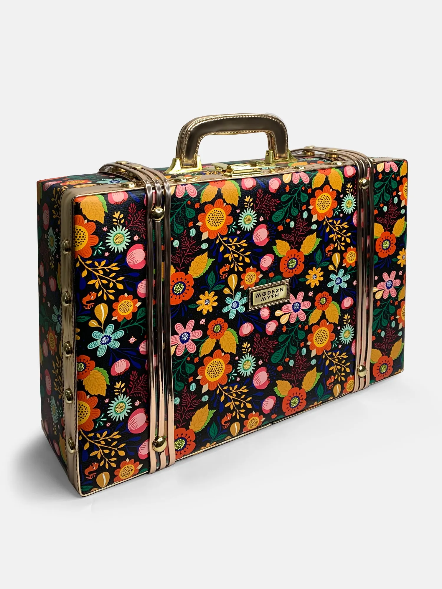 Boho Printed & Rosegold Trunk cum Luggage Bag | Modern Myth