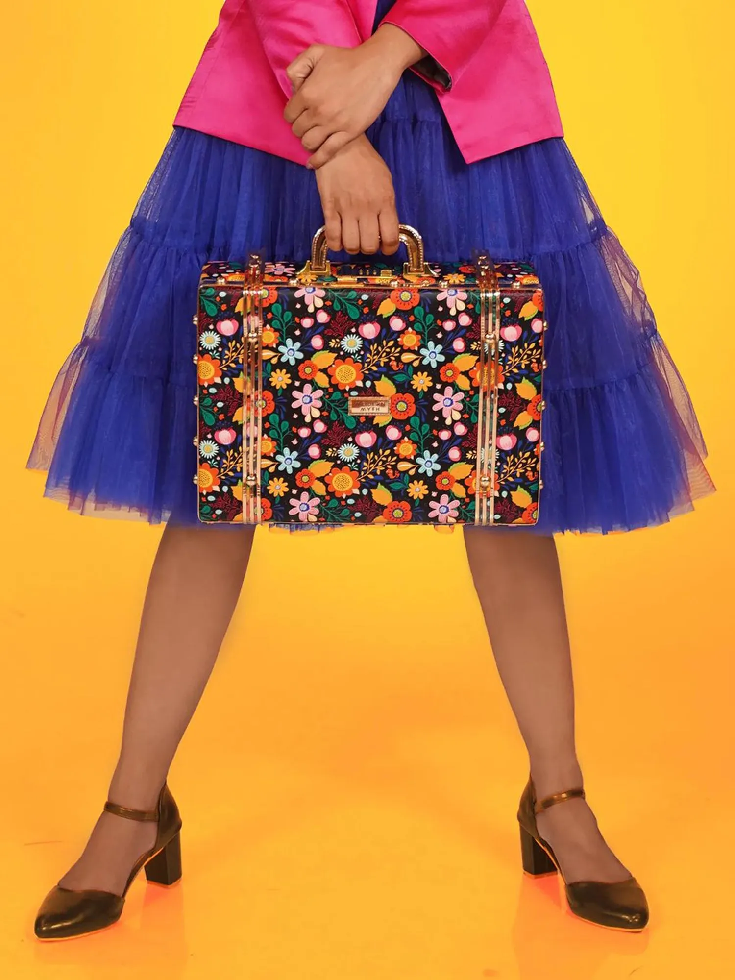 Boho Printed & Rosegold Trunk cum Luggage Bag | Modern Myth