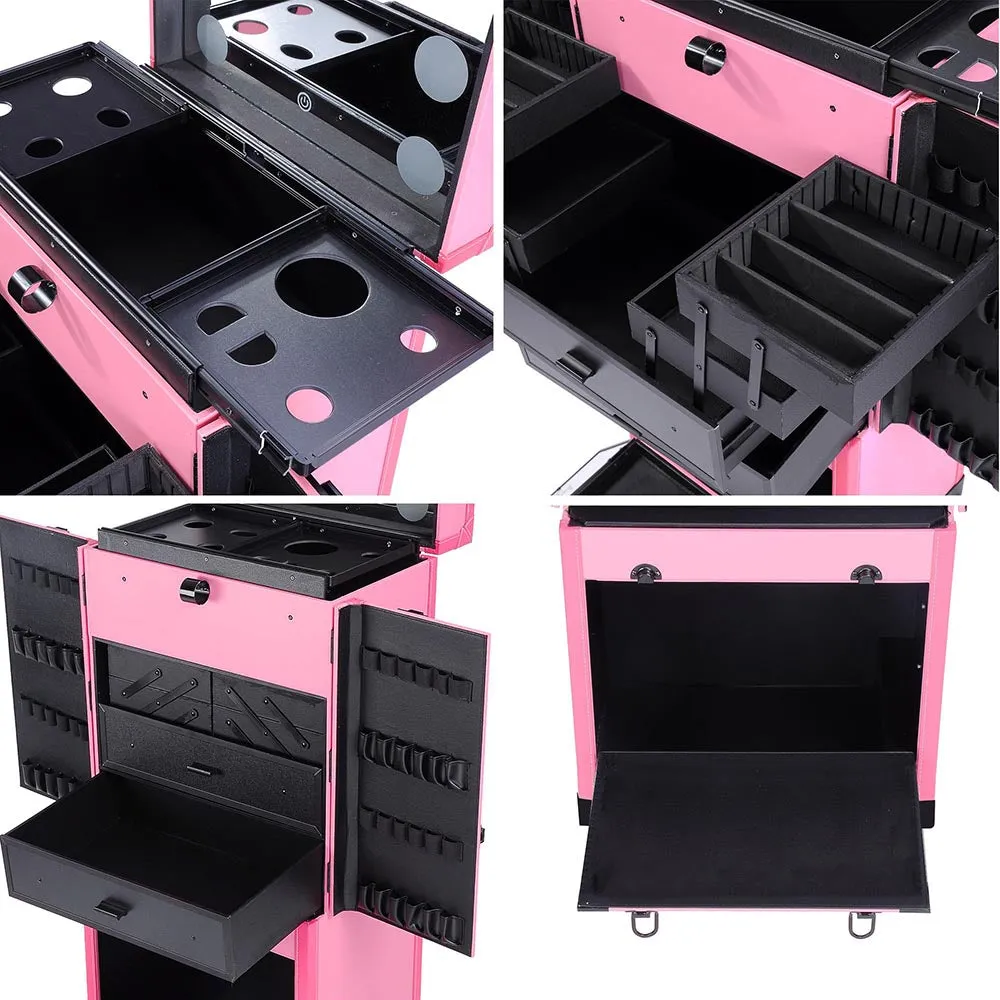 Byootique MassLux Pink Rolling Hair Stylist Makeup Case Salon Trolley