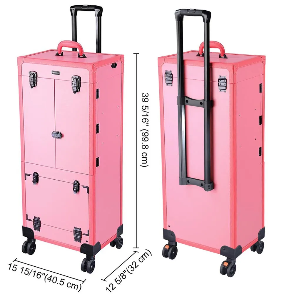 Byootique MassLux Pink Rolling Hair Stylist Makeup Case Salon Trolley