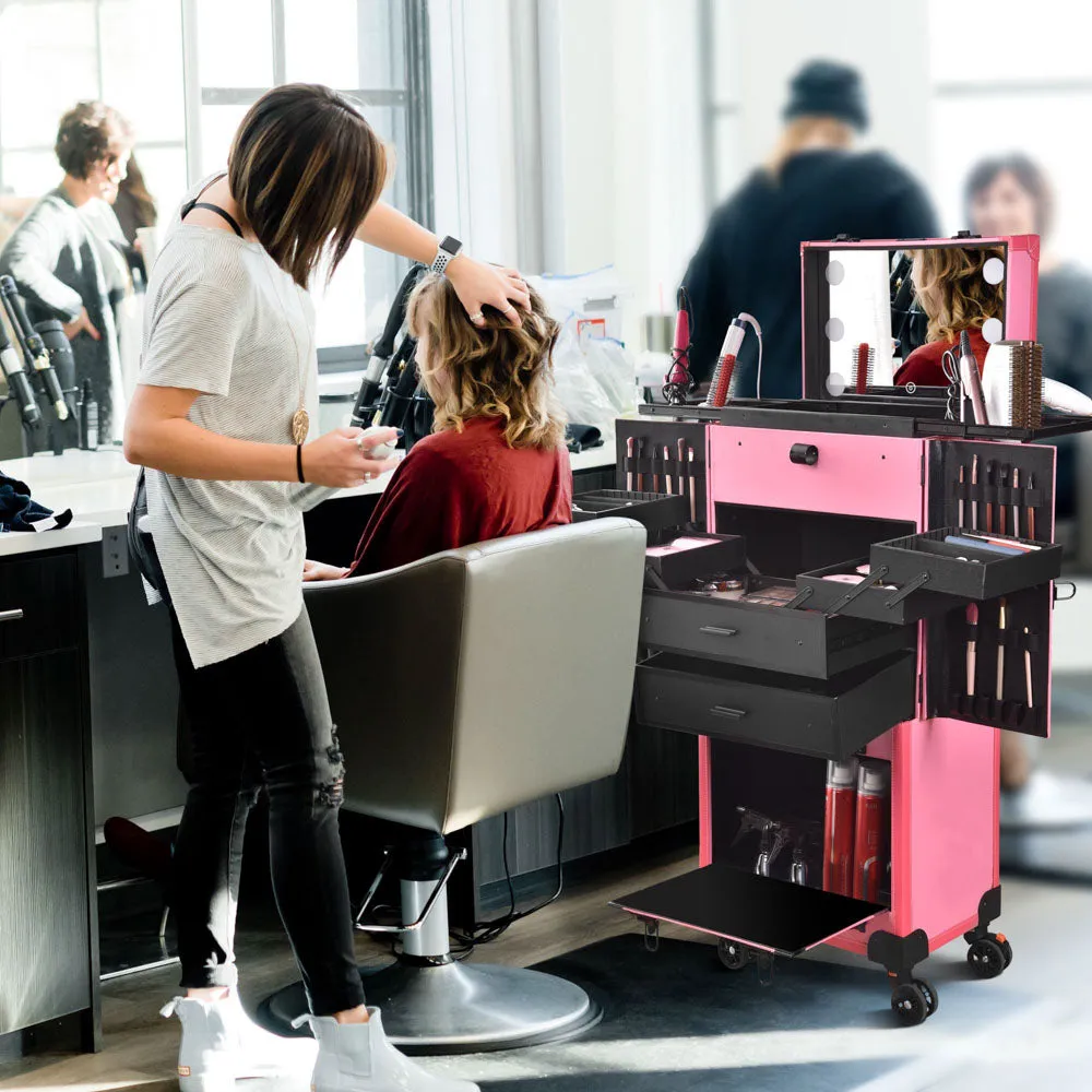 Byootique MassLux Pink Rolling Hair Stylist Makeup Case Salon Trolley