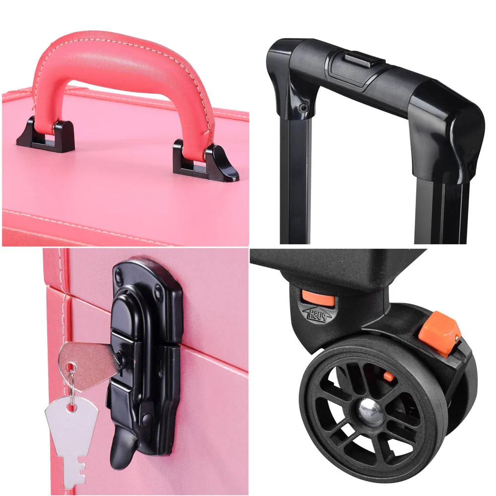 Byootique MassLux Pink Rolling Hair Stylist Makeup Case Salon Trolley