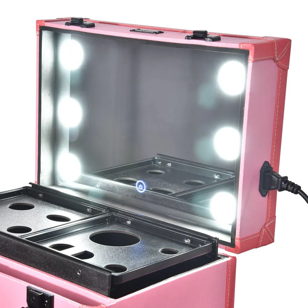 Byootique MassLux Pink Rolling Hair Stylist Makeup Case Salon Trolley