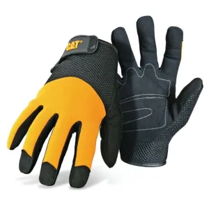 Cat CAT012215J Utility Gloves, Jumbo, Wrist Strap Cuff, Synthetic Leather, Black/Yellow