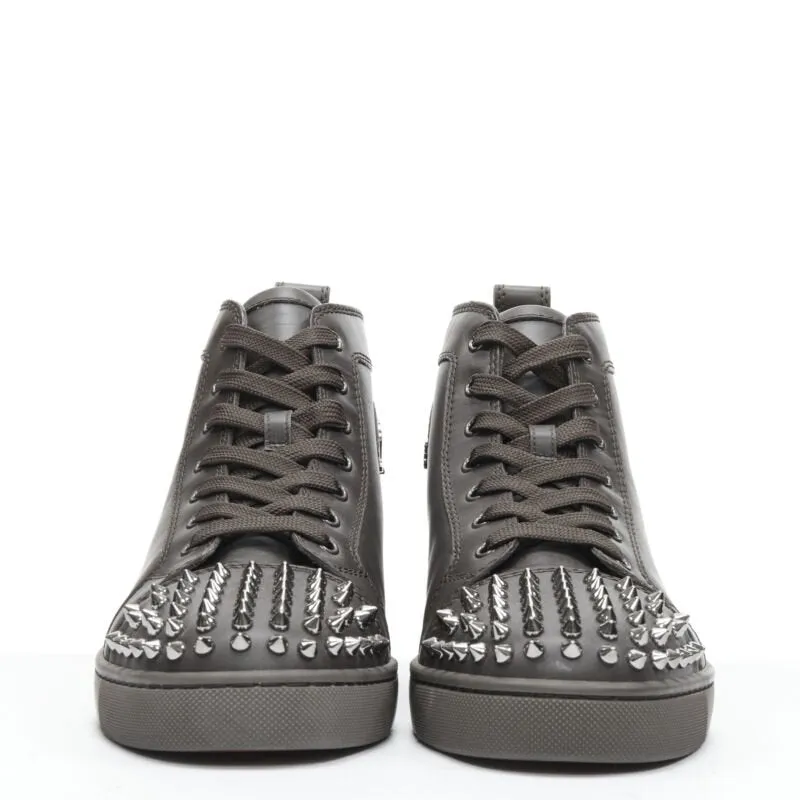 CHRISTIAN LOUBOUTIN Lou Spikes Orlatno brown studded toe high top sneaker EU40