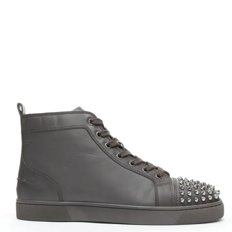 CHRISTIAN LOUBOUTIN Lou Spikes Orlatno brown studded toe high top sneaker EU40