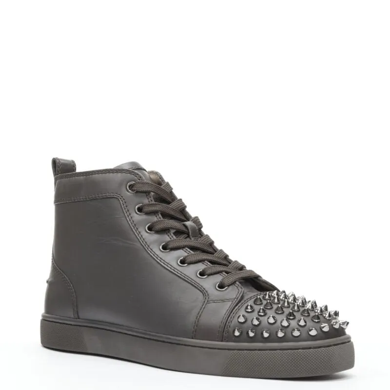 CHRISTIAN LOUBOUTIN Lou Spikes Orlatno brown studded toe high top sneaker EU40