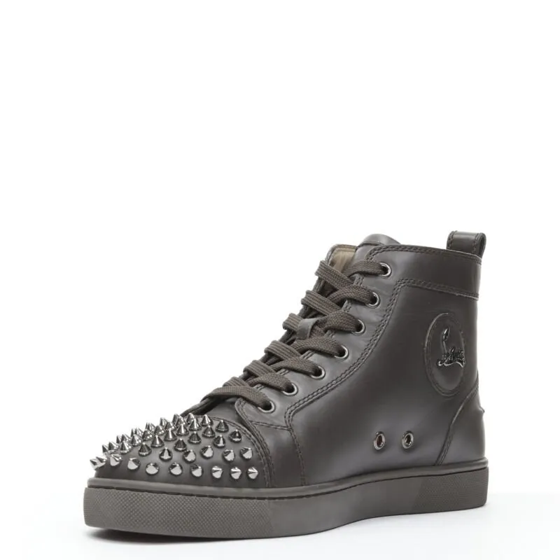 CHRISTIAN LOUBOUTIN Lou Spikes Orlatno brown studded toe high top sneaker EU40