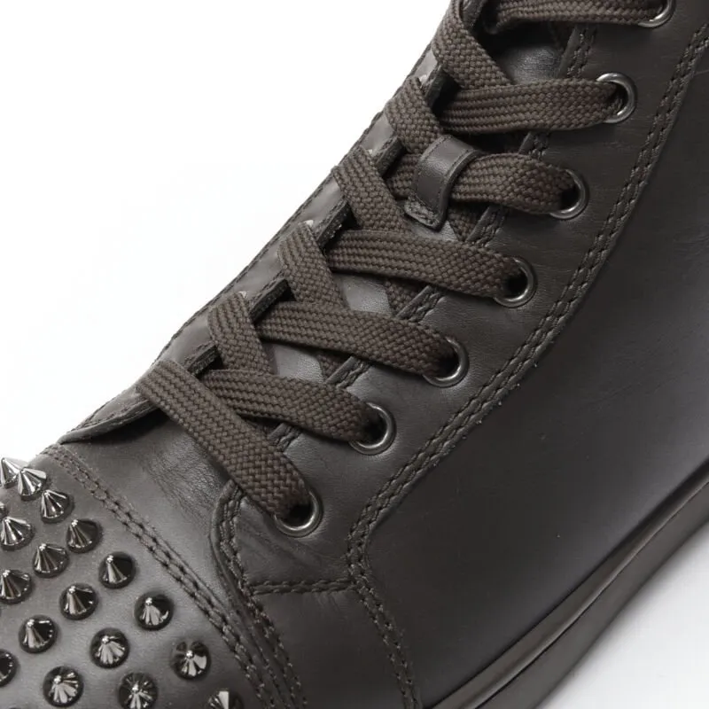CHRISTIAN LOUBOUTIN Lou Spikes Orlatno brown studded toe high top sneaker EU40