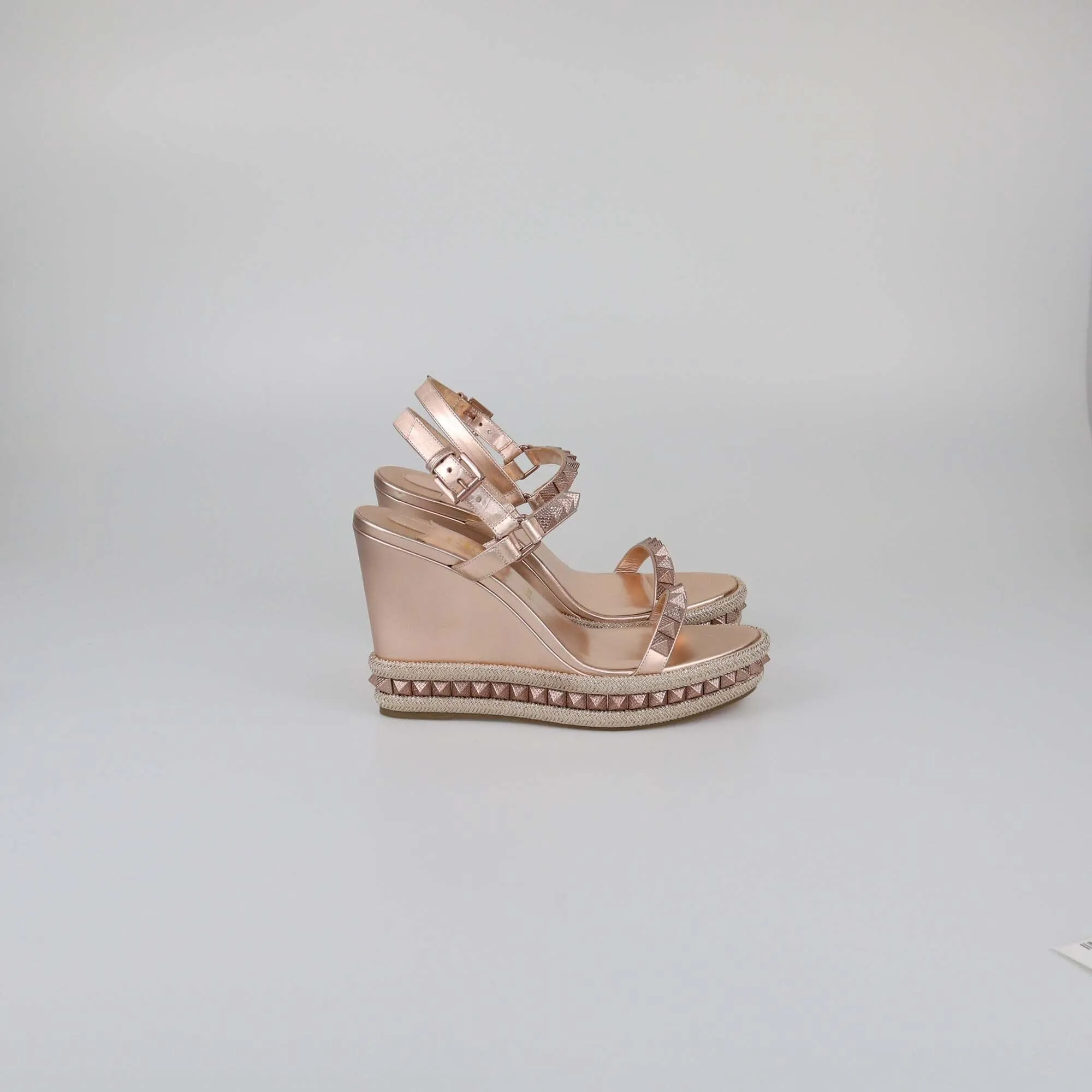 Christian Louboutin Rose Gold Studded Pyraclou Wedge Sandals