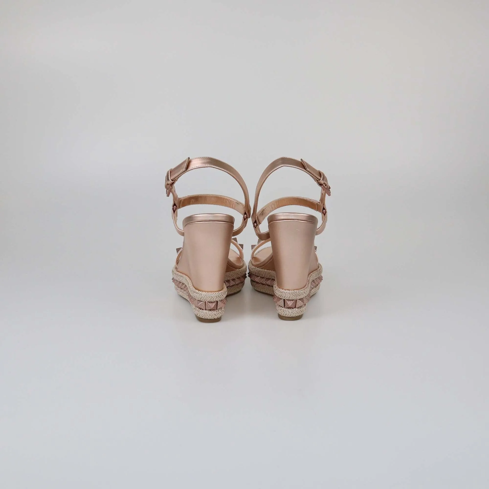 Christian Louboutin Rose Gold Studded Pyraclou Wedge Sandals