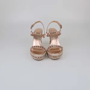 Christian Louboutin Rose Gold Studded Pyraclou Wedge Sandals
