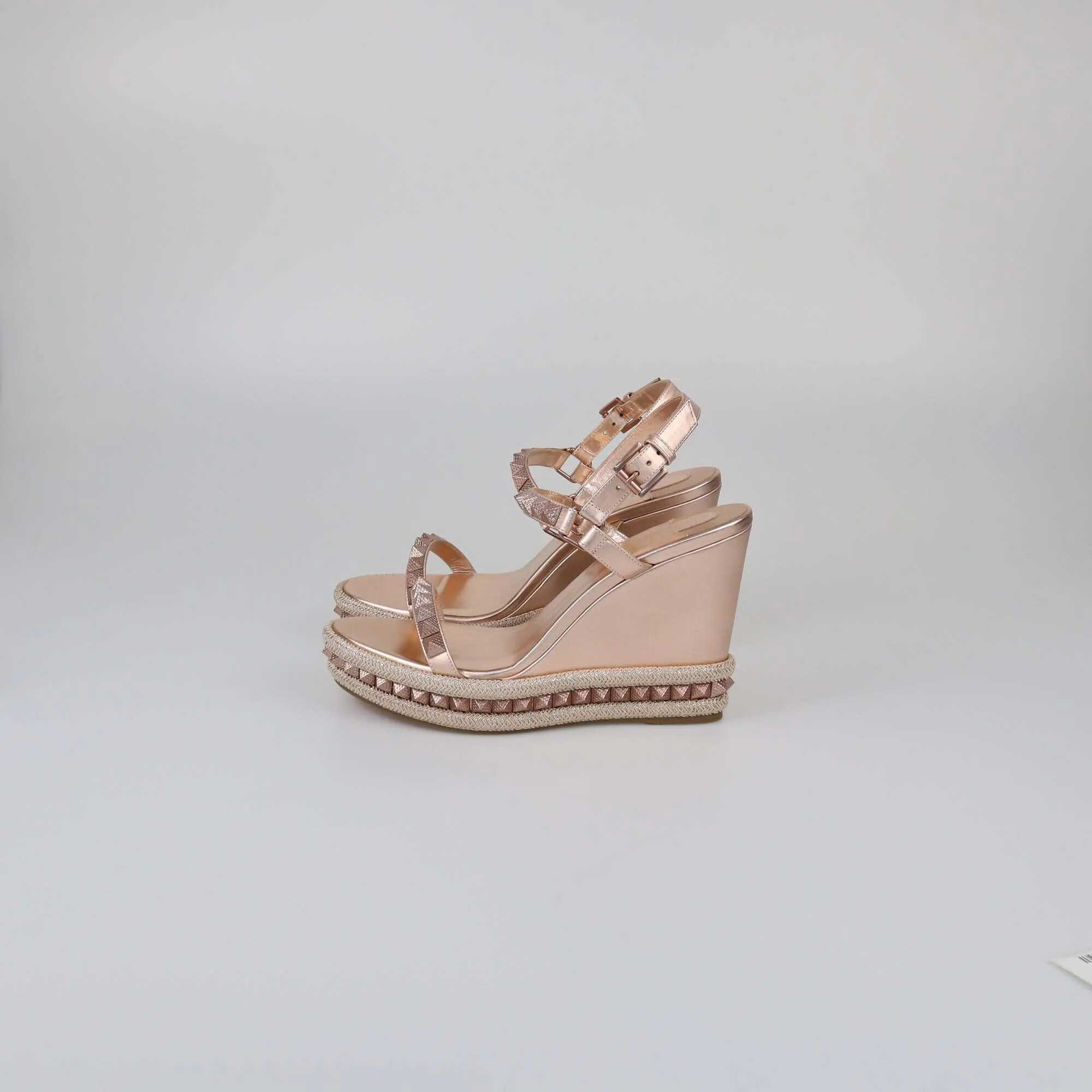 Christian Louboutin Rose Gold Studded Pyraclou Wedge Sandals