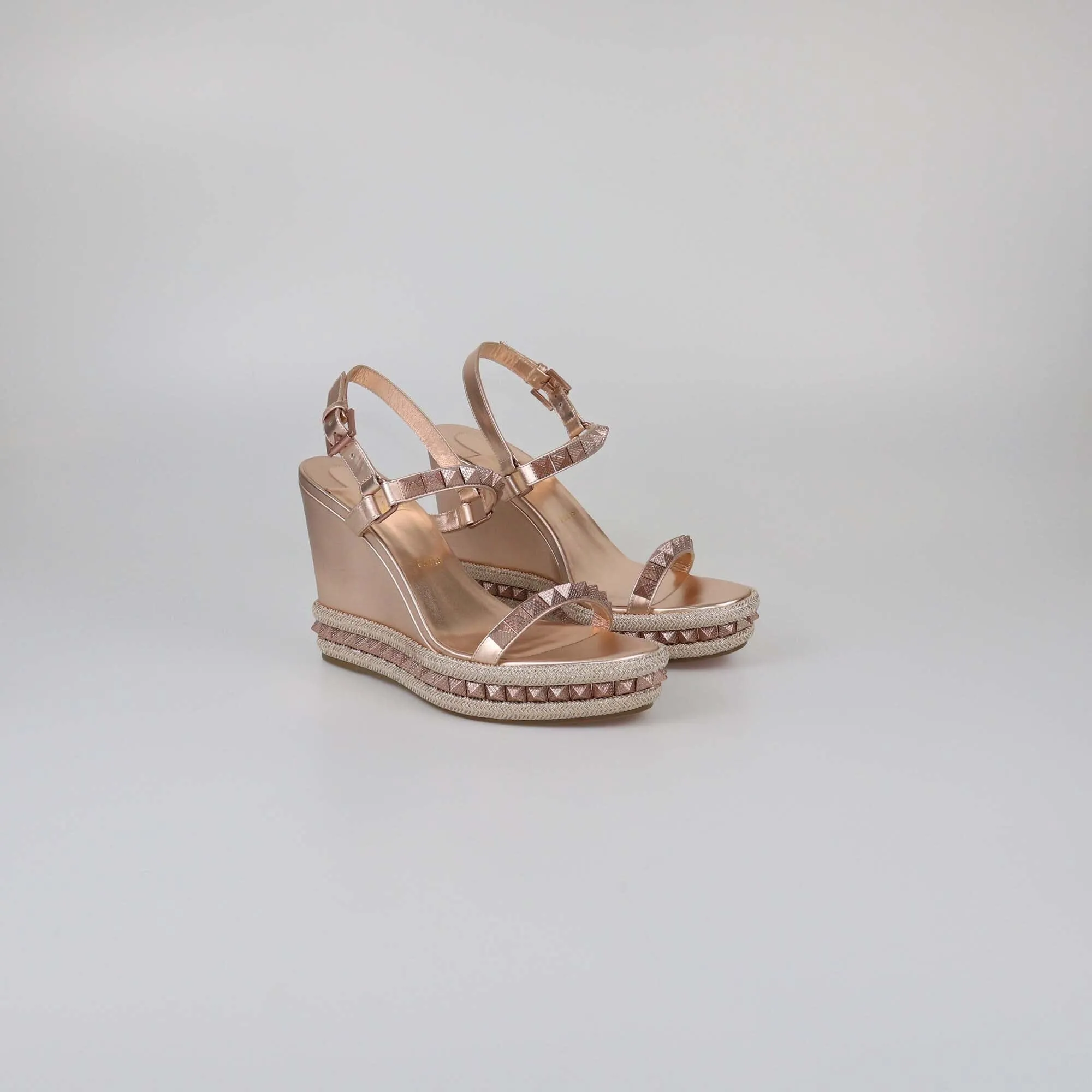Christian Louboutin Rose Gold Studded Pyraclou Wedge Sandals