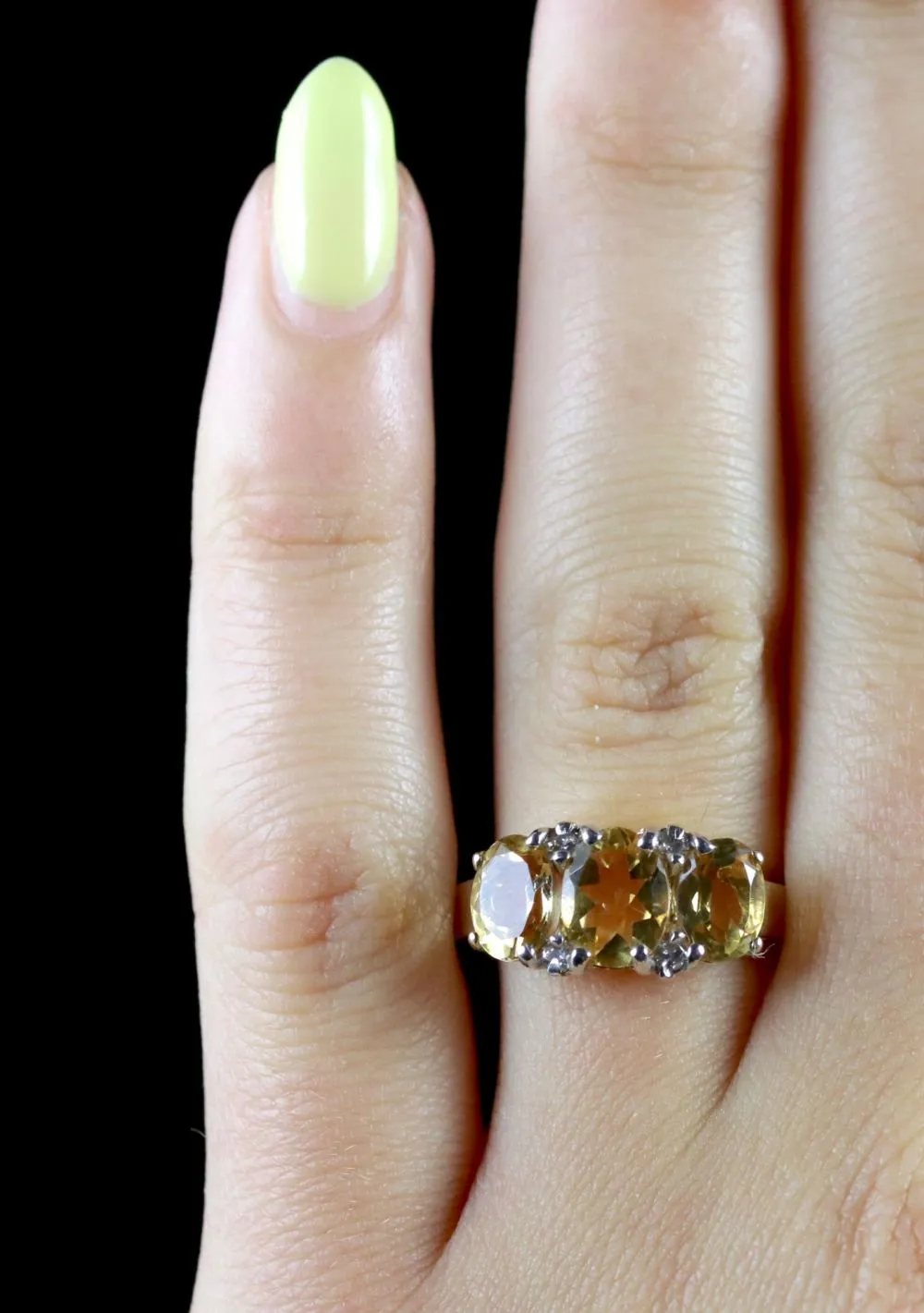 Citrine Diamond Trilogy Ring 9Ct Gold Ring