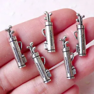 CLEARANCE Golf Charms 3D Golf Bag & Golf Club (5pcs / 7mm x 24mm / Tibetan Silver) Sports Charm Keychain Charm Bracelet Golf Gift Decoration CHM1019