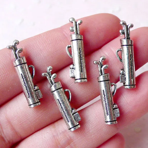CLEARANCE Golf Charms 3D Golf Bag & Golf Club (5pcs / 7mm x 24mm / Tibetan Silver) Sports Charm Keychain Charm Bracelet Golf Gift Decoration CHM1019